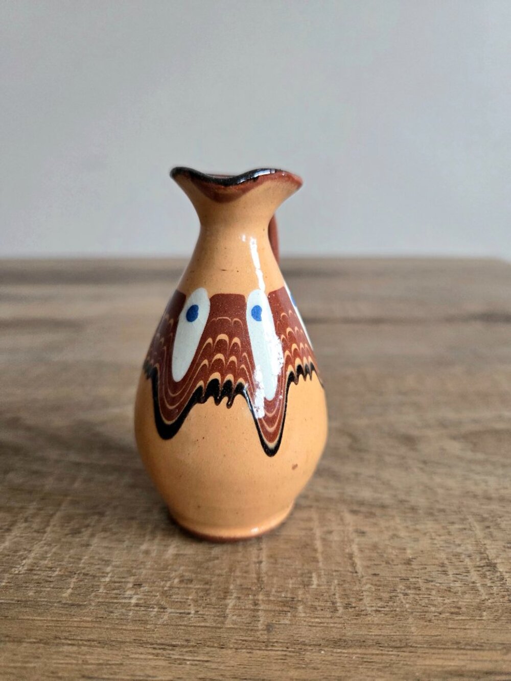 Vintage Miniature Ceramic Pitcher Bulgarian Traditional Troyan Pottery - Picture 3 of 7